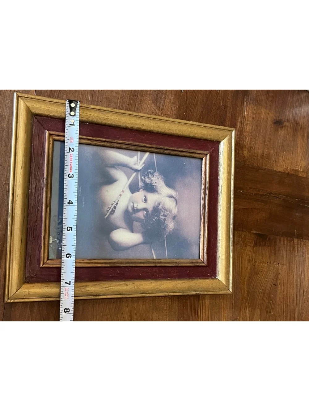 Pair of Vintage Framed Prints Featuring Cherubic Children with Arrows in Gold-Tw